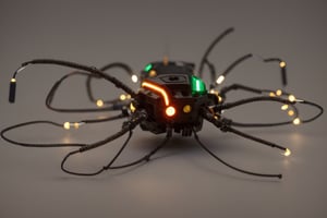 A cockroach composed of electronic components,
Head: Compound eyes formed from red and green LEDs, antennae from twisted wires, pulsating capacitor on forehead.
Thorax: Replaced with salvaged circuit board, featuring resistor "plates," glowing diodes, and connecting wires.
Legs: Spindly limbs with capacitor "knees," illuminating LEDs, and internal motors for movement.
Abdomen: Cluster of glowing LEDs, intricate network of wires.
Movement: Agile, with whirring joints and flickering LED eyes.
Overall: Eerie, yet fascinating technological marvel.
Tiny sparks, glowing dust trails. Erratic, unpredictable movements,
photorealistic,circuit_art,Masterpiece,photorealistic