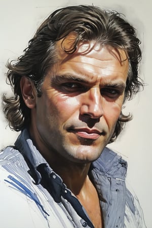 Masterpiece, best quality, dreamwave, aesthetic, 1 man, russian actor Alexandr Petrov, open look (looks into the eyes), charmingly sexy smile, free sheet field, sketch, ruler, pencil, white background, portrait of Nikolai Aleksanov, Nikolai Feshin style, oil painting, charcoal \ (medium \),