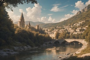 a masterpiece of the highest quality, aesthetic, sunlit fields, babbling streams. crimean landscape, sea, yalta, old houses