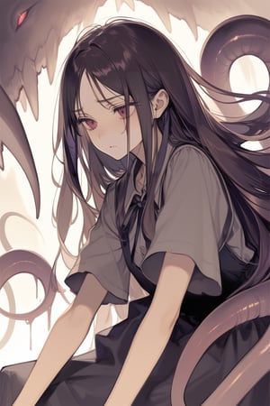 1girl angel, sad, long hair , eldritch horror, masterpiece, best quality, aesthetic