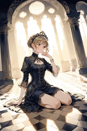 Scoutcore, Neo-Celtic ,beautiful person,, realistic, Sitting with knees bent, one hand on the floor, , , masterpiece, best quality, aesthetic, Create an image in the style of Baroque art, with dramatic lighting, rich colors, and a sense of grandeur and opulence. ,aesthetic