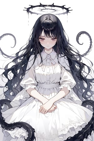 1girl angel, sad, long hair , eldritch horror, masterpiece, best quality, aesthetic