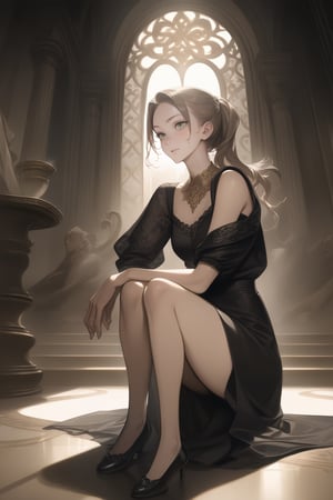 Scoutcore, Neo-Celtic ,beautiful person,, realistic, Sitting with knees bent, one hand on the floor, , , masterpiece, best quality, aesthetic, Create an image in the style of Baroque art, with dramatic lighting, rich colors, and a sense of grandeur and opulence. ,