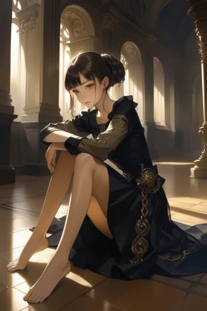 Scoutcore, Neo-Celtic ,beautiful person,, realistic, Sitting with knees bent, one hand on the floor, , , masterpiece, best quality, aesthetic, Create an image in the style of Baroque art, with dramatic lighting, rich colors, and a sense of grandeur and opulence. ,aesthetic