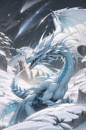 white dragon,starry sky,night,ice breath,
masterpiece, best quality, 