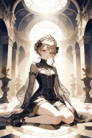 Scoutcore, Neo-Celtic ,beautiful person,, realistic, Sitting with knees bent, one hand on the floor, masterpiece, best quality, aesthetic, Create an image in the style of Baroque art, with dramatic lighting, rich colors, and a sense of grandeur and opulence. ,aesthetic