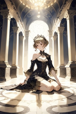 Scoutcore, Neo-Celtic ,beautiful person,, realistic, Sitting with knees bent, one hand on the floor, , , masterpiece, best quality, aesthetic, Create an image in the style of Baroque art, with dramatic lighting, rich colors, and a sense of grandeur and opulence. ,aesthetic