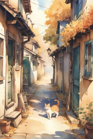 1girl, photographic realism, plains, Changing Season, Alley Cat, door, AUTUMN, watercolor \(medium\),
masterpiece, best quality, aesthetic,