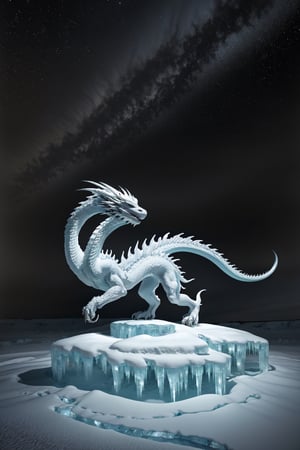 white dragon,starry sky,night,ice world,
 masterpiece, best quality,photorealistic