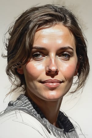 Masterpiece, best quality, dreamwave, aesthetic, portrait: 1 wife, 1 husband 26 years old and 1boy- chield 2 years old, open look, (looking into the eyes), smiling charmingly, short brown hair, sketch, lineart, pencil, white background, portrait by Alexanov, Style by Nikolay Feshin, artistic oil painting stick,charcoal \(medium\),