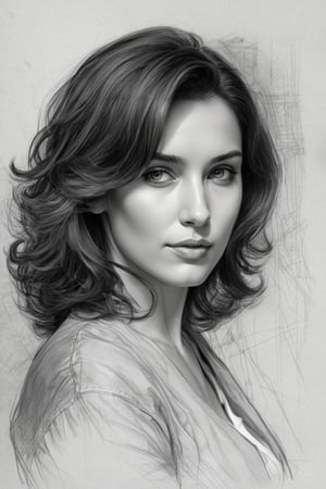 masterpiece, best quality, dreamwave, aesthetic, 1woman Yuliya Snigir, sketch, lineart, shading,  portrait by Charles Miano, Style by Nikolay Feshin
