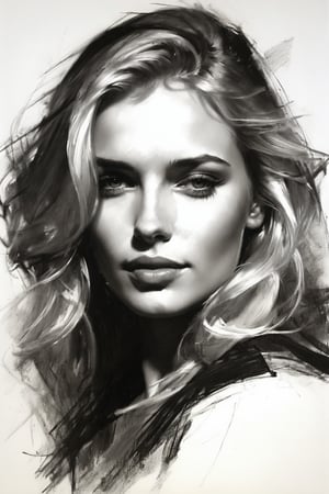 Masterpiece, best quality, dreamwave, aesthetic, 1woman, open look, (looking into the eyes), charming sexy half-smile, blonde hair, sketch, lineart, pencil, white background, portrait by Katerina Shpitsa russian actress, Style by Nikolay Feshin, artistic oil painting stick,charcoal \(medium\),