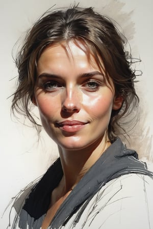 Masterpiece, best quality, dreamwave, aesthetic, portrait: 1 wife, 1 husband 26 years old and 1boy- chield 2 years old, open look, (looking into the eyes), smiling charmingly, short brown hair, sketch, lineart, pencil, white background, portrait by Alexanov, Style by Nikolay Feshin, artistic oil painting stick,charcoal \(medium\),