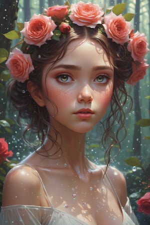 Ultra realistic, a very beautiful savage symmetric girl, (little niña ), water particles flying around, mandala, fantastic forest, fantasy, surrounded by roses , portrait,  sharp focus, intricate, elegant, digital painting, artstation, (highly detailed), (full body  ), concept art, illustration, ambient lighting, art by ilya kuvshinov, artgerm, alphonse mucha, greg rutkowski, midsonmar