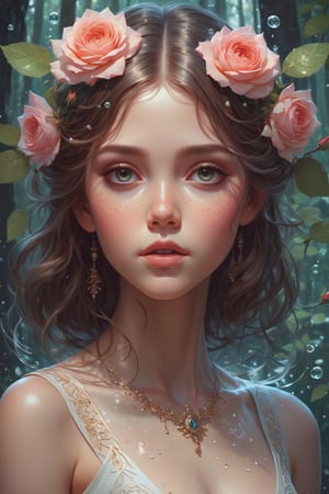 a very beautiful savage symmetric girl, (little niña ), water particles flying around, mandala, fantastic forest, fantasy, surrounded by roses , portrait,  sharp focus, intricate, elegant, digital painting, artstation, (highly detailed), (full body  ), concept art, illustration, ambient lighting, art by ilya kuvshinov, artgerm, alphonse mucha, greg rutkowski, midsonmar