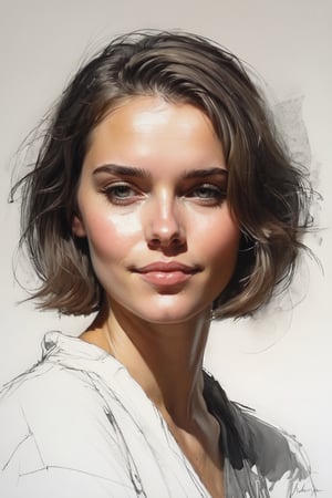 Masterpiece, best quality, dreamwave, aesthetic, 1male 26 years old and 1girl- chield 1years old, open look, (looking into the eyes), smiling charmingly, short brown hair, bob hairstyle, sketch, lineart, pencil, white background, portrait by Nikolay Alexanov, Style by Nikolay Feshin, Style by Zhaoming Wu, artistic oil painting stick,charcoal \(medium\), 