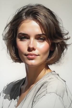 Masterpiece, best quality, dreamwave, aesthetic, 1male 26 years old and 1girl- chield 1years old, open look, (looking into the eyes), smiling charmingly, short brown hair, bob hairstyle, sketch, lineart, pencil, white background, portrait by Nikolay Alexanov, Style by Nikolay Feshin, Style by Zhaoming Wu, artistic oil painting stick,charcoal \(medium\), 