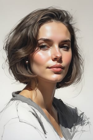 Masterpiece, best quality, dreamwave, aesthetic, 1male 26 years old and 1girl- chield 1years old, open look, (looking into the eyes), smiling charmingly, short brown hair, bob hairstyle, sketch, lineart, pencil, white background, portrait by Nikolay Alexanov, Style by Nikolay Feshin, Style by Zhaoming Wu, artistic oil painting stick,charcoal \(medium\), 
