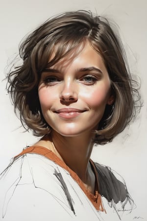 Masterpiece, best quality, dreamwave, aesthetic, 1girl- chield 2 years old, open look, (looking into the eyes), smiling charmingly, short brown hair, bob hairstyle, sketch, lineart, pencil, white background, portrait by Alexanov, Style by Nikolay Feshin, artistic oil painting stick,charcoal \(medium\), 