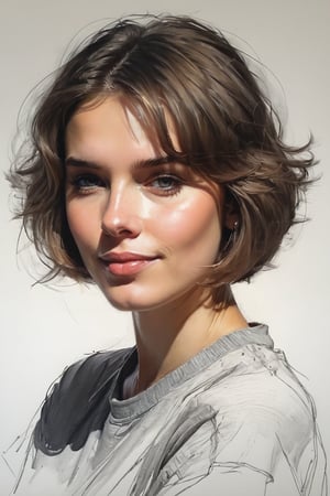 Masterpiece, best quality, dreamwave, aesthetic, 1male 26 years old and 1girl- chield 1years old, open look, (looking into the eyes), smiling charmingly, short brown hair, bob hairstyle, sketch, lineart, pencil, white background, portrait by Nikolay Alexanov, Style by Nikolay Feshin, Style by Zhaoming Wu, artistic oil painting stick,charcoal \(medium\), 