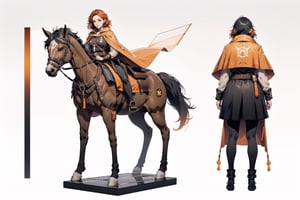 Glass transparent Horse, full body, black hair, translucent glass Horse, orange collars, technical seat belts, weight belts, red military style pilot, simple background, no background, gradient background,
,pura, (orange hair), gold print, (AIAL logo in background), curvy, cape, Multiple_views,Detailedface
