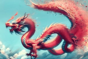 ((solo)), confetti dragon, no humans, cloudy, year of the dragon, smooth fluid movement, peaceful, magical, DragonConfetti2024