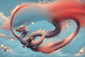 ((solo)), confetti dragon, no humans, cloudy, year of the dragon, serpentine winding movement, smooth fluid movement, magical, dragon flying across, DragonConfetti2024,fantasy00d,sky lantern