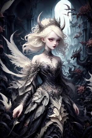 Ultra Realistic,
1 girl, (masterful), albino demon girl, (demon horns:1.2),
In her elegant attire, the albino demon girl embodies an enchanting blend of dark allure and Rococo refinement,meticulously crafted with cascading layers of lace, features a corseted bodice that accentuates her slender waist. Delicate silver embroidery adorns the edges of the gown, tracing ethereal patterns reminiscent of dragon scales.

The off-the-shoulder sleeves, Each sleeve is intricately detailed with feather-light lacework, resembling the delicate wings of a dragon,
Completing her look, the albino demon girl wears a silver tiara adorned with small dragon-shaped motifs,
A motley and decadent nightclub background,
, ,lis4,cutegirlmix,Christmas Fantasy World,renny the insta girl,Decora_SWstyle