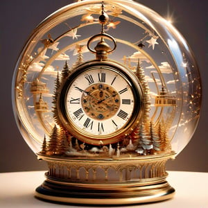 Surreal, amazing, mind-bending image || A wonderful magical pop-up world coming to life from a glass pocketwatch new years clock, 3d extremely high intricate detail, intricate folds and details, magic, enchantment, volumetric light,