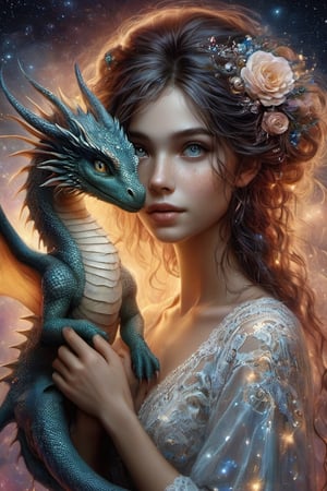 {{best quality}}, {{masterpiece}}, {{ultra-detailed}}, {illustration}, {detailed light}, {an extremely delicate and beautiful}, a girl holding a cute dragon, {beautiful detailed eyes}, stars in the eyes, messy floating hair, colored inner hair, Starry sky adorns hair, depth of field,detailed eyes, PetDragon2024xl,ink 