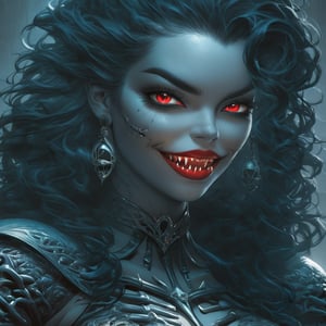 Evil dark, Horror creature (scene:1.6), (full body:1.5) (long shot:2), a (( gorgeous model vamipress charmingly mockingly smirks with her lips parted, showing her fangs, sharp vampire fangs!!!)), ((masquerade setting)), professional ominous concept art, cinematic still, horror art, hauntingly beautiful illustration ,sparks,, painting canvas style, sharp focus, perfect composition, beautiful detailed intricate insanely detailed octane render trending on artstation, 8 k artistic photography, photorealistic concept art, soft natural volumetric cinematic perfect light, chiaroscuro, award - winning photograph, masterpiece, oil on canvas, raphael, caravaggio, greg rutkowski, beeple, beksinski, giger, sabbas apterus and yoshitaka amano, kentaro miura, nekro iii, anna dittman and peter mohrbacher, giger, Digital art by IrinaKapi, by Yuumei and (Butcher Billy, Leonor Fini:0.8), by james jean, ct-niji2,sooyaaa, ,ani_booster,Decora_SWstyle,d1p5comp_style