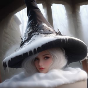 ((Ultra-detailed)) portrait of a beautiful wintermelancholia witch walking through the snow, leaving footprints in the snow, wispy skirt hem dragging through the snow, wearing a \(inkycapwitchyhat\) with white drips on the brim, detailed exquisite face,hourglass figure,model body,playful smirks,(dreamy opalescent snow shimmer, snow particles)
BREAK
(backdrop: a dreamy winter wonderland, castle ruins covered in snow, distant building with lights in the windows)
BREAK
Ultra-Detailed,(sharp focus,high contrast:1.2),8K,trending on artstation,cinematic lighting, abigail larson and magali villeneuve, by Karol Bak,Alessandro Pautasso and alberto seveso, Hayao Miyazaki, todd lockwood, sabbas apterus and yoshitska amano, rob gonsalves winter art, inkycapwitchyhat,photo_b00ster,real_booster,w1nter res0rt