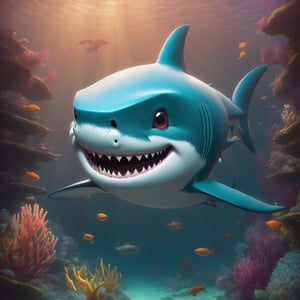Cute funny dumb shark by bobby chiu, (inspired by chris ryniak:0.4), storybook illustration, detailed underwater setting