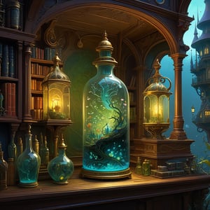 Time in a bottle, showcase intricate designs, by Ivan Bilibin and peter mohrbacher, anna dittman and james jean, nicolas delort and yoshitaka amano and dan mumford, character design, digital illustration, awesome background, 8k resolution, Mysterious breathtaking borderland fantasycore artwork by Android Jones, Jean Baptiste monge, Alberto Seveso, Erin Hanson, Jeremy Mann. maximalist highly detailed and intricate professional_photography, a masterpiece, 8k resolution concept art, Artstation, triadic colors, Unreal Engine 5, cgsociety, 