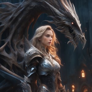 "Dark romance fantasy, close up of a woman with sword wearing dragon bone armor standing above a city, an army looking up at her, embers", bones, ribcage style armor, eldritch, dracolich-like armor, wavy golden dark blonde hair, Masterpiece, Intricate, Insanely Detailed, Art by lois van baarle, todd lockwood, chris rallis, anna dittmann, Kim Jung Gi, Gregory Crewdson, Yoji Shinkawa, Guy Denning, smooth, natural Chiaroscuro, subsurface scattering vfx, actionpainting, best quality, smooth finish, masterpiece,DracolichXL24,art_booster,LegendDarkFantasy,ellafreya,renny the insta girl,real_booster