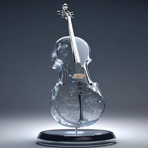 A woman who has a glass cello body instead of a torso, high quality, 8K Ultra HD, Musical notes and musical instrument shapes inside a the cello clear glass crystal, high detailed,