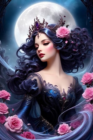 Gothic fairytale, paint flow, elegant, haloed by the moon, roses, swirling lines, Decora_SWstyle,detailmaster2