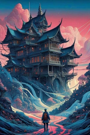 A father walking away from a family forever , broken home,, beautiful illustration by yoshitaka amano, dan mumford, Nicolas delort, jeff koons, photorealism, crisp, UHD, fantasy, gorgeous linework, inspired by James jean, a complex and intricate masterpiece, cel-shaded, clean and sharp, low brow art, Magazine, pixiv contest winner, bold flowing lines, the art of animation, stylized, flowing, detailed heavy lined line art style, illustrative storybook painting, cel-shading, flowing lines,Decora_SWstyle,d1p5comp_style