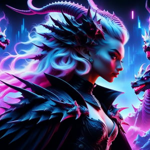 1girl, dragon queen, digital illustration painting, perfect composition, blue pink gothic cyberpunk synthwave,DracolichXL24,real_booster