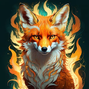 portrait of a flaming fox, golden outlines, flaming aura, highly detailed, intricate motifs, organic tracery, perfect composition, digital painting, artstation, concept art, smooth, sharp focus, illustration, Carne Griffiths, pixar, Victo ngai, Jean Baptiste Monge,more detail XL