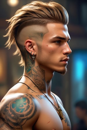 A candid portrait color sketch of a young warrior, rpg character portrait, tattoos, piercings, volumetric and dynamic lighting. Hyperrealistic photorealistic hyperdetailed maximalist masterpiece