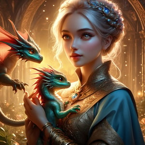 fantasy, woman holding a tiny baby dragon in her hands, detailed eyes, digital illustration, UHD, a complex and intricate masterpiece clean and sharp,PetDragon2024xl