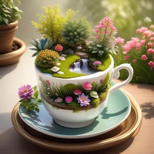 Tiny garden in a teacup, lifelike Art style, 32 k, the best art style