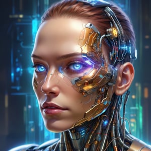 A close up candid portrait color sketch of a cyborg with a crystal face and head, circuitry, oortrait of an ai, volumetric and dynamic lighting. Reflections and depth. Hyperrealistic photorealistic hyperdetailed maximalist masterpiece