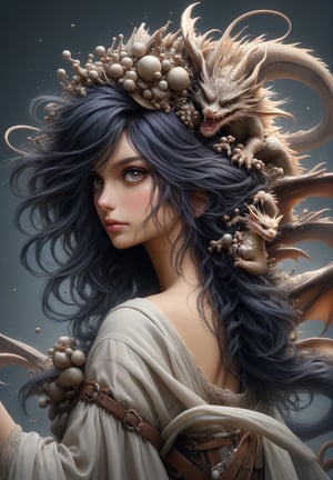 A girl with a dragoncat hybrid tiny dragon familiar, inkycapwitchyhat,PetDragon2024xl,y0sem1te