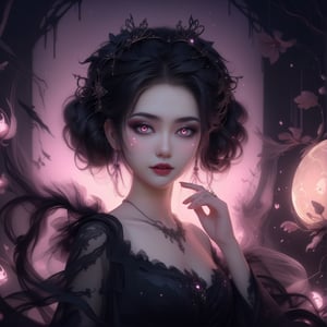 1girl, darksynth, glowing eyes, approaching perfection, gothic fairytale,more detail XL,Decora_SWstyle,,<lora:659095807385103906:1.0>