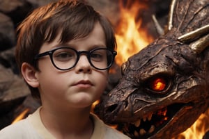 close up of negative boy, scorched in brunette fire, withold anchor of heart and glasses of liver, dreamy and faithful