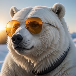 close up of ice bear with sun glasses