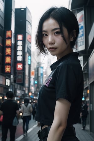 cyberpunk japanese girl looking at you