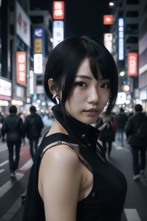 cyberpunk japanese girl looking at you